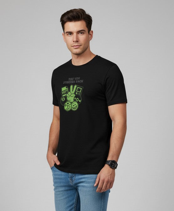 Men Printed Black Cotton Tshirt