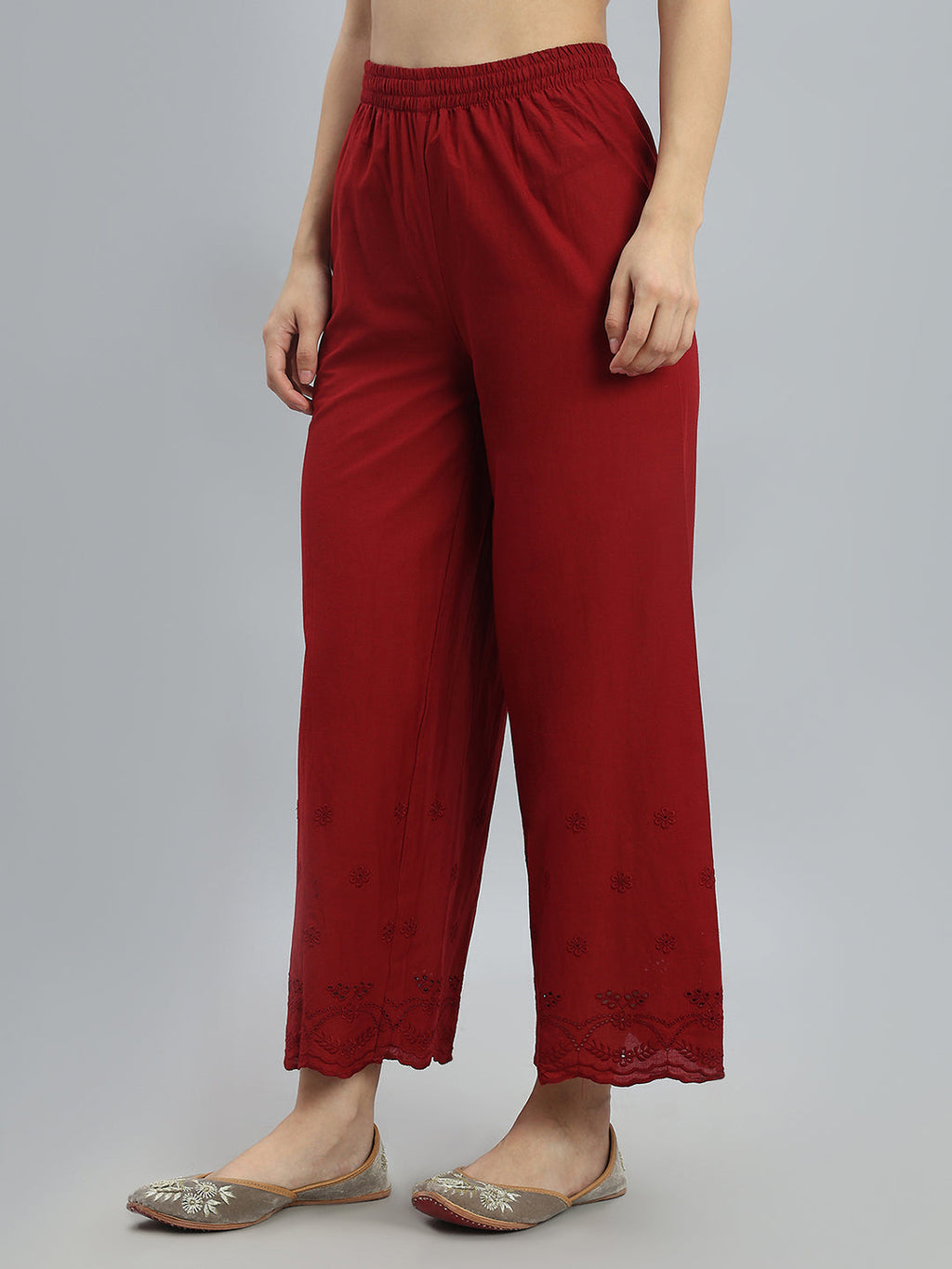 Light Maroon 100% Cotton Hakoba Wide Pant