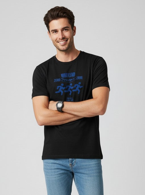 Men Printed Black Cotton Tshirt