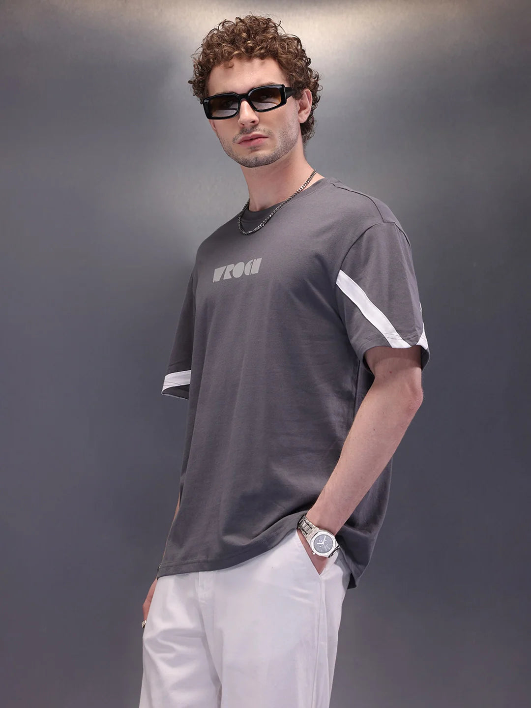 Placement Printed Oversized T-Shirt | Dark Grey