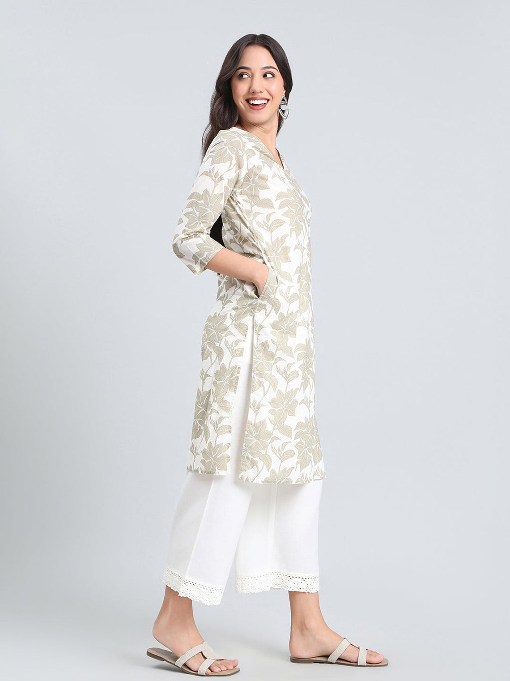 Cotton Floral Block Print Straight Kurta