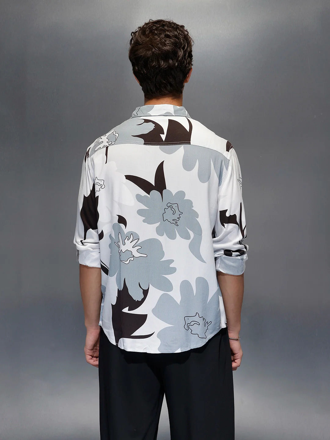 Men's Casual Comfort Fit Floral Printed Shirt  |  Grey