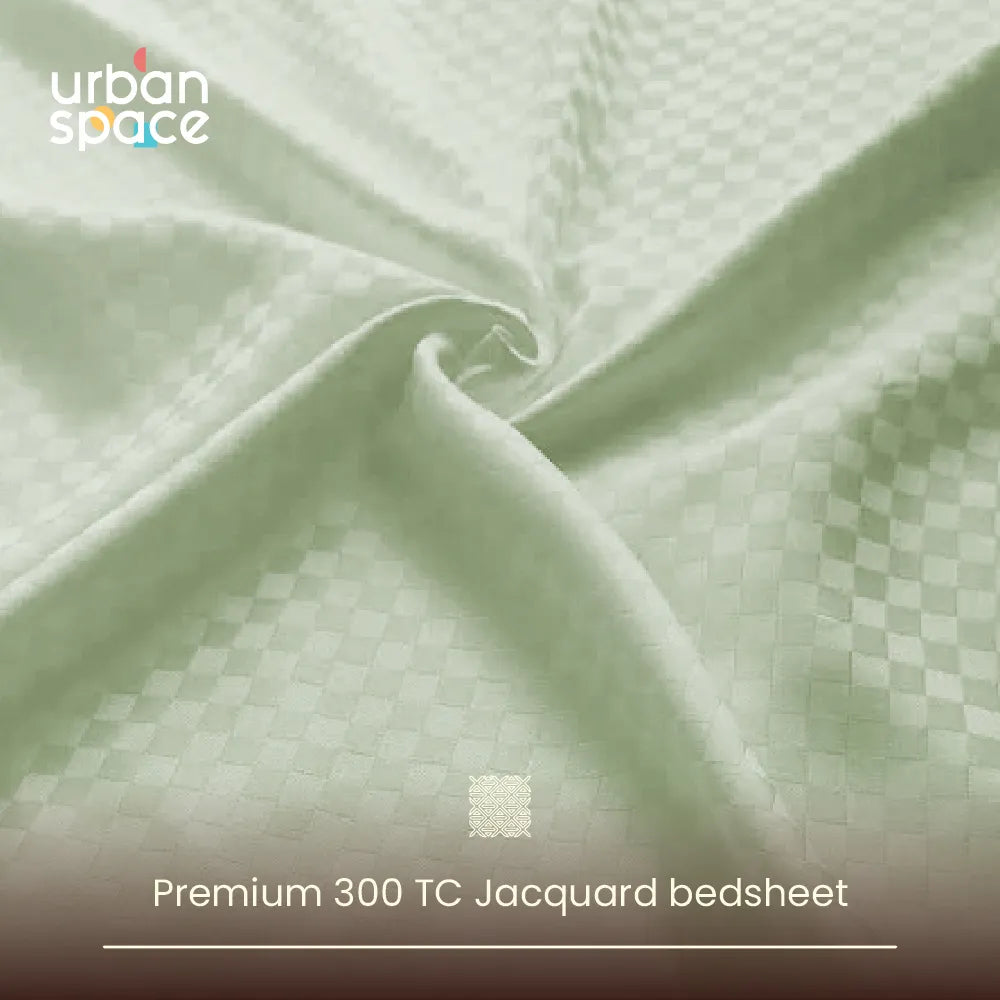 300 TC Super Soft King Bedsheet, Self Woven Cubes Design - Tea Green Cubes