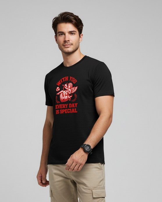 Men Printed Black Cotton Tshirt