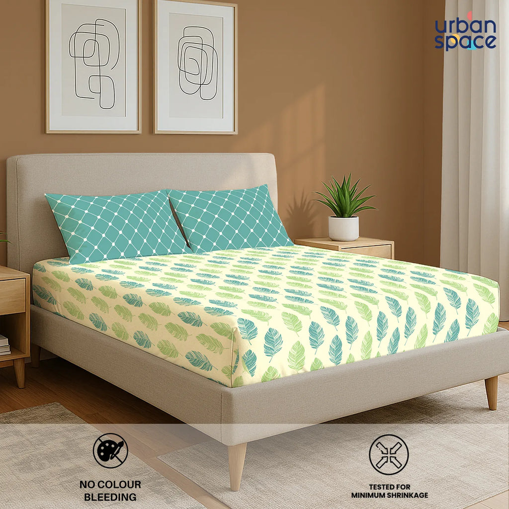 Divine Collection - Cotton Bedsheet With 2 Pillow Covers, Dew Teal