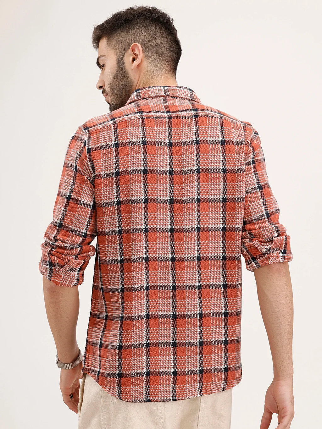 Regular Fit Checkered Shirt | Orange