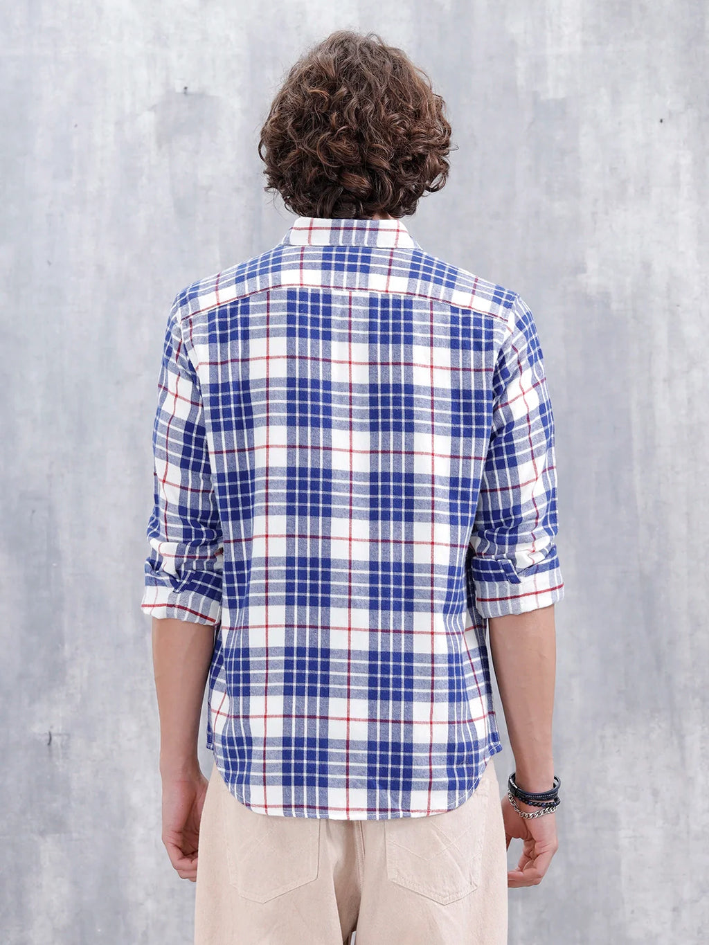 Men's Casual Checkered Pattern Regular Fit Shirt | Navy Blue