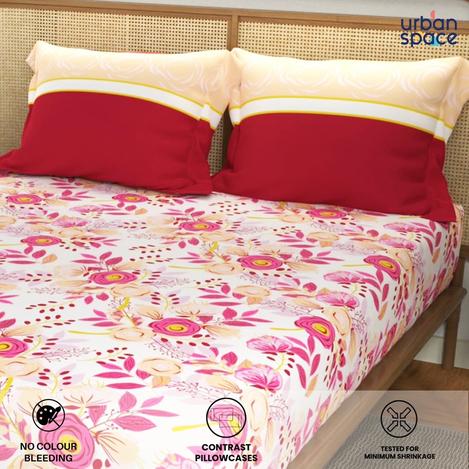 Divine Collection - Cotton Bedsheet With 2 Pillow Covers, Earth Pink