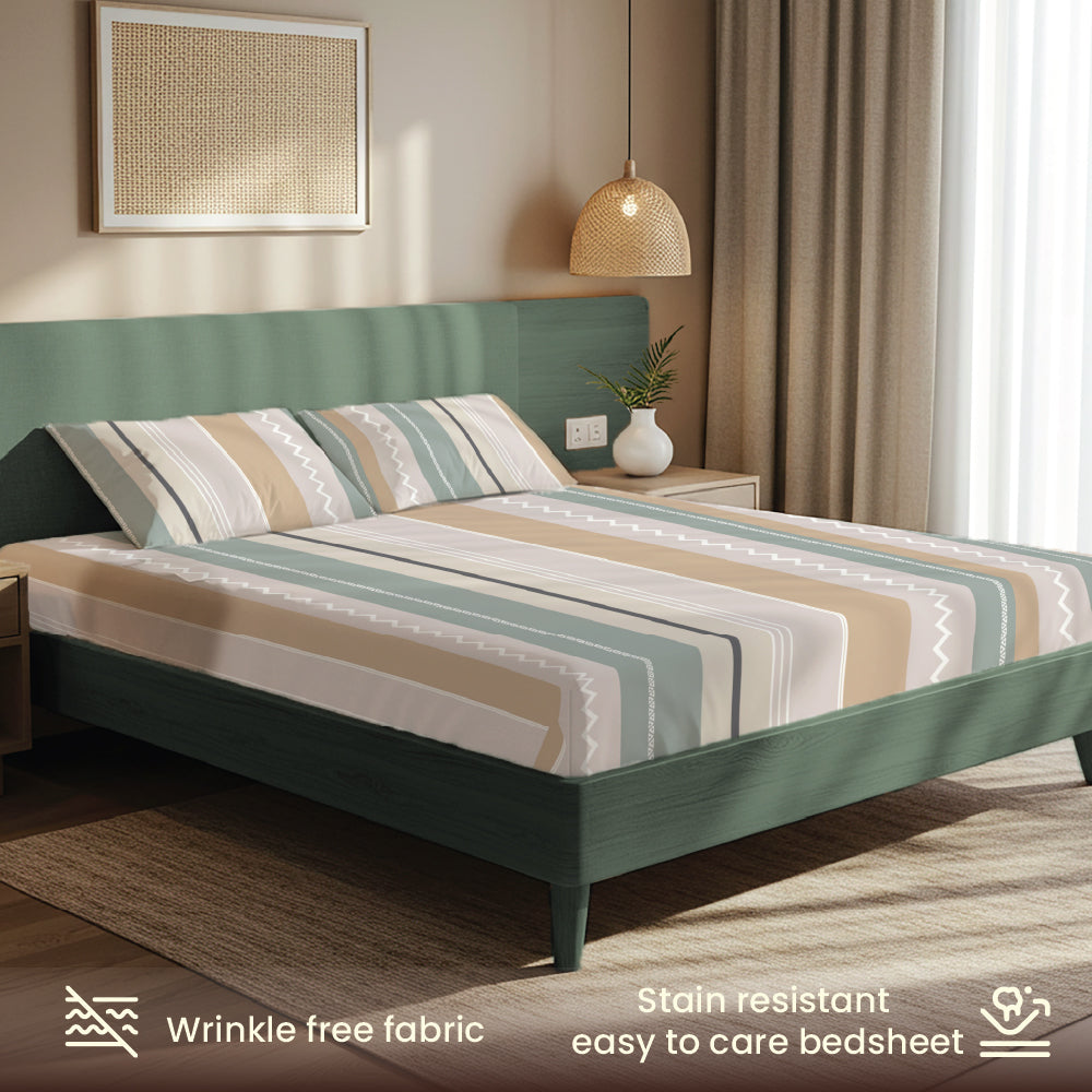 200 TC Glaced Cotton Microfiber Bedsheet with Pillow Covers - River Bands