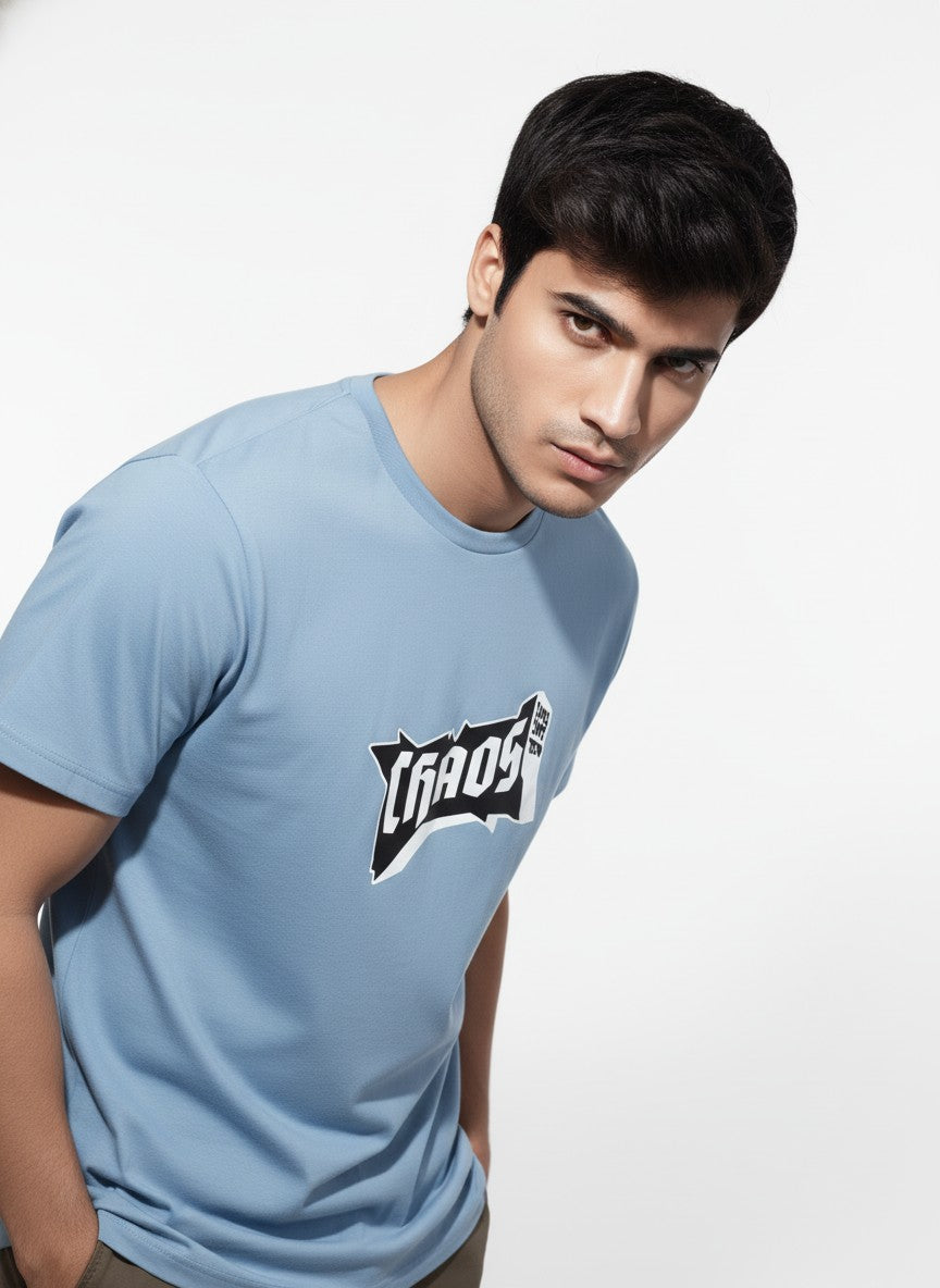 Men Cotton Ice Blue T-Shirt