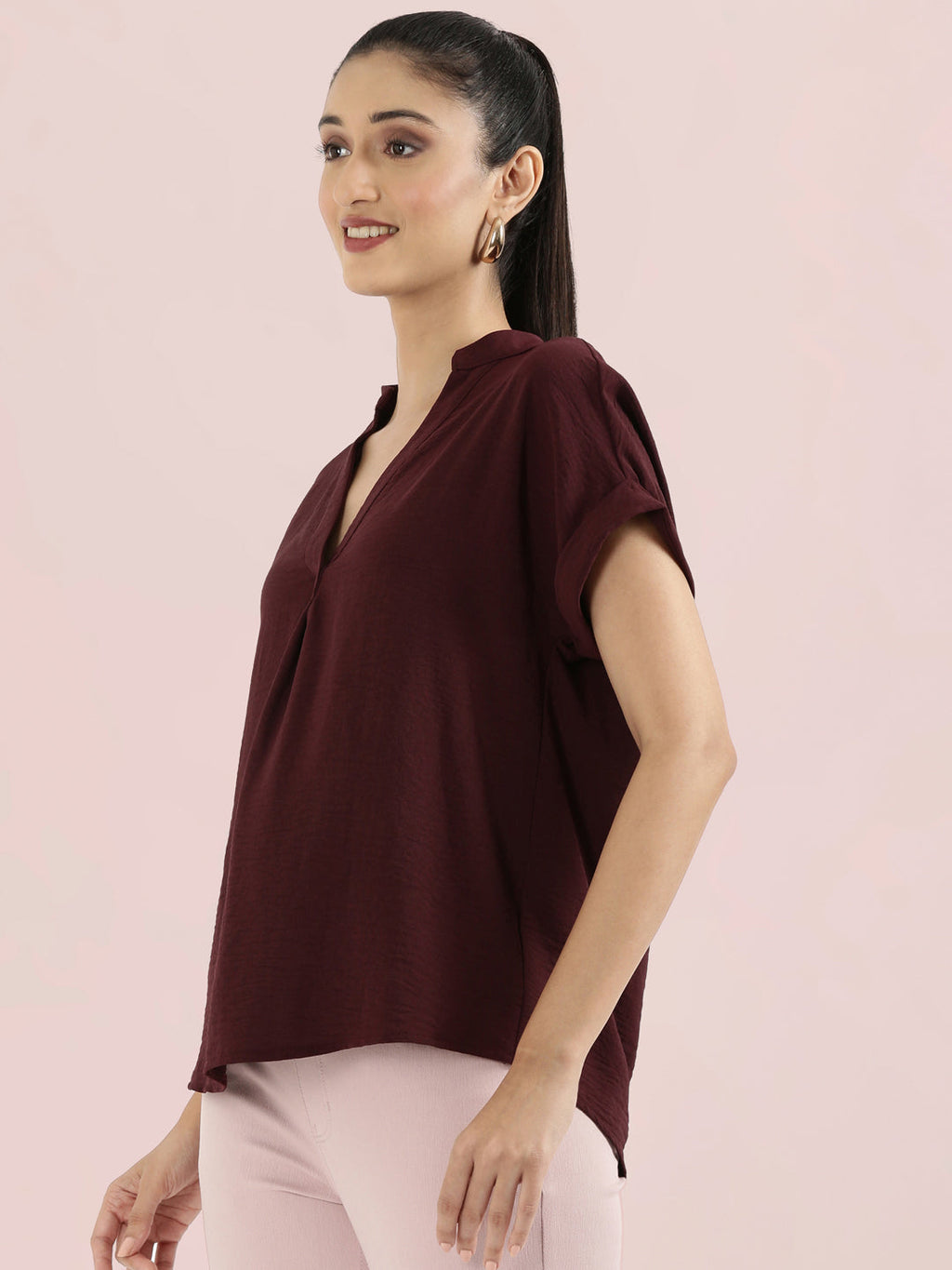 Mandarin Collar Textured Blouse