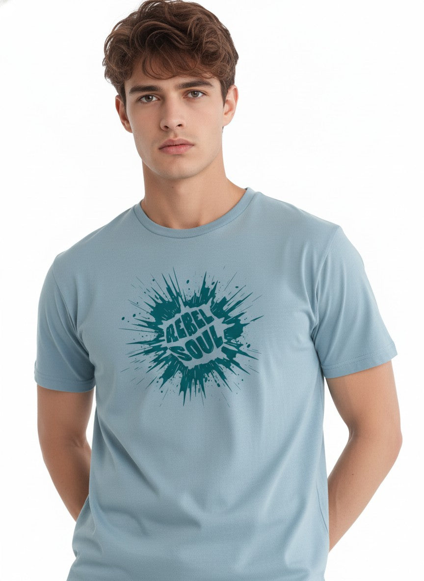Men Cotton Ice Blue T-Shirt
