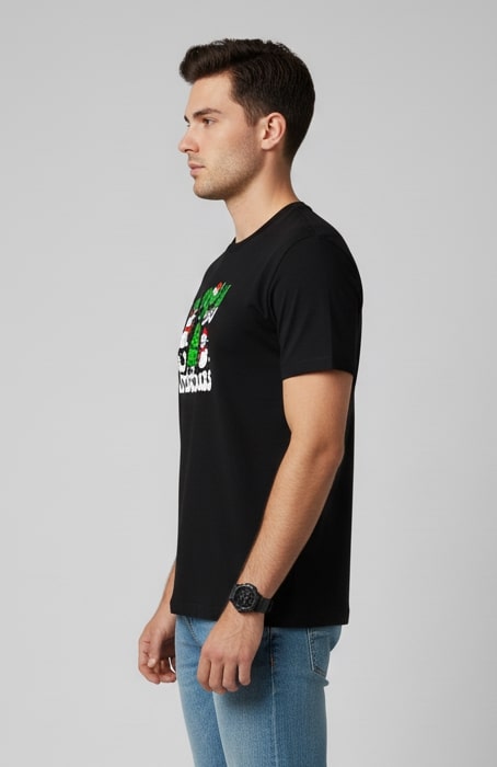 Men Printed Black Cotton Tshirt