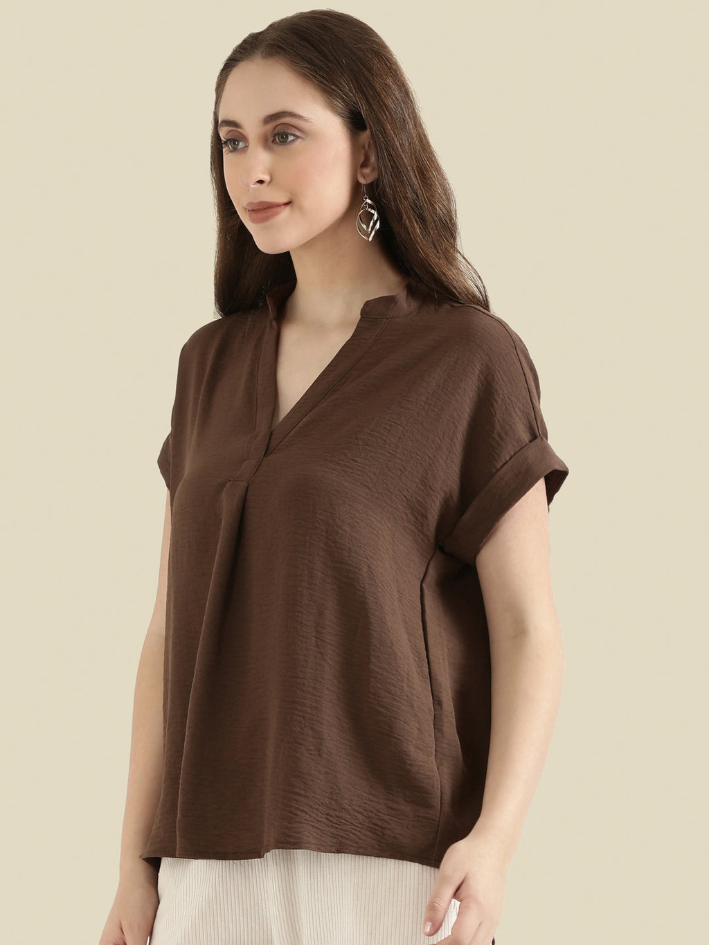 Mandarin Collar Textured Blouse
