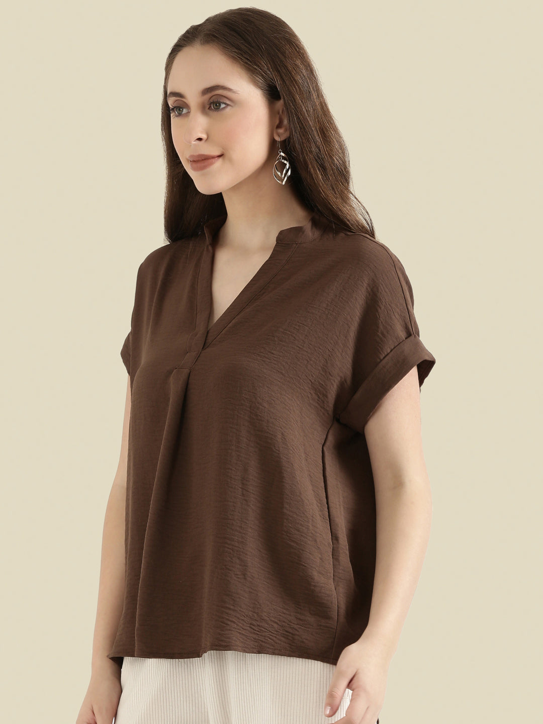 Mandarin Collar Textured Blouse