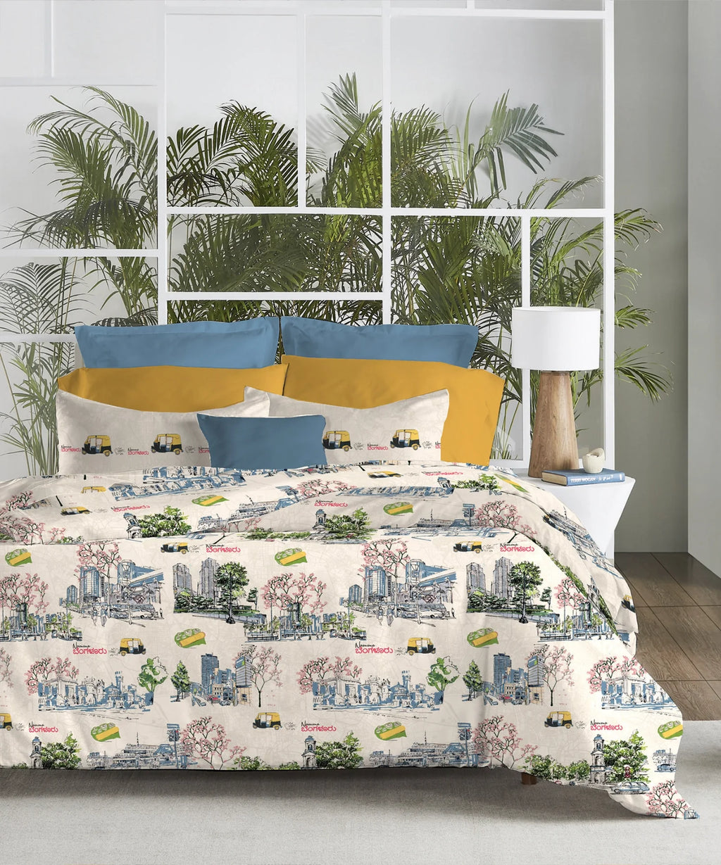 Atulaya Bharat King Bedsheet Set, Namma Bengaluru|144 TC Cotton|2 Pillow Covers