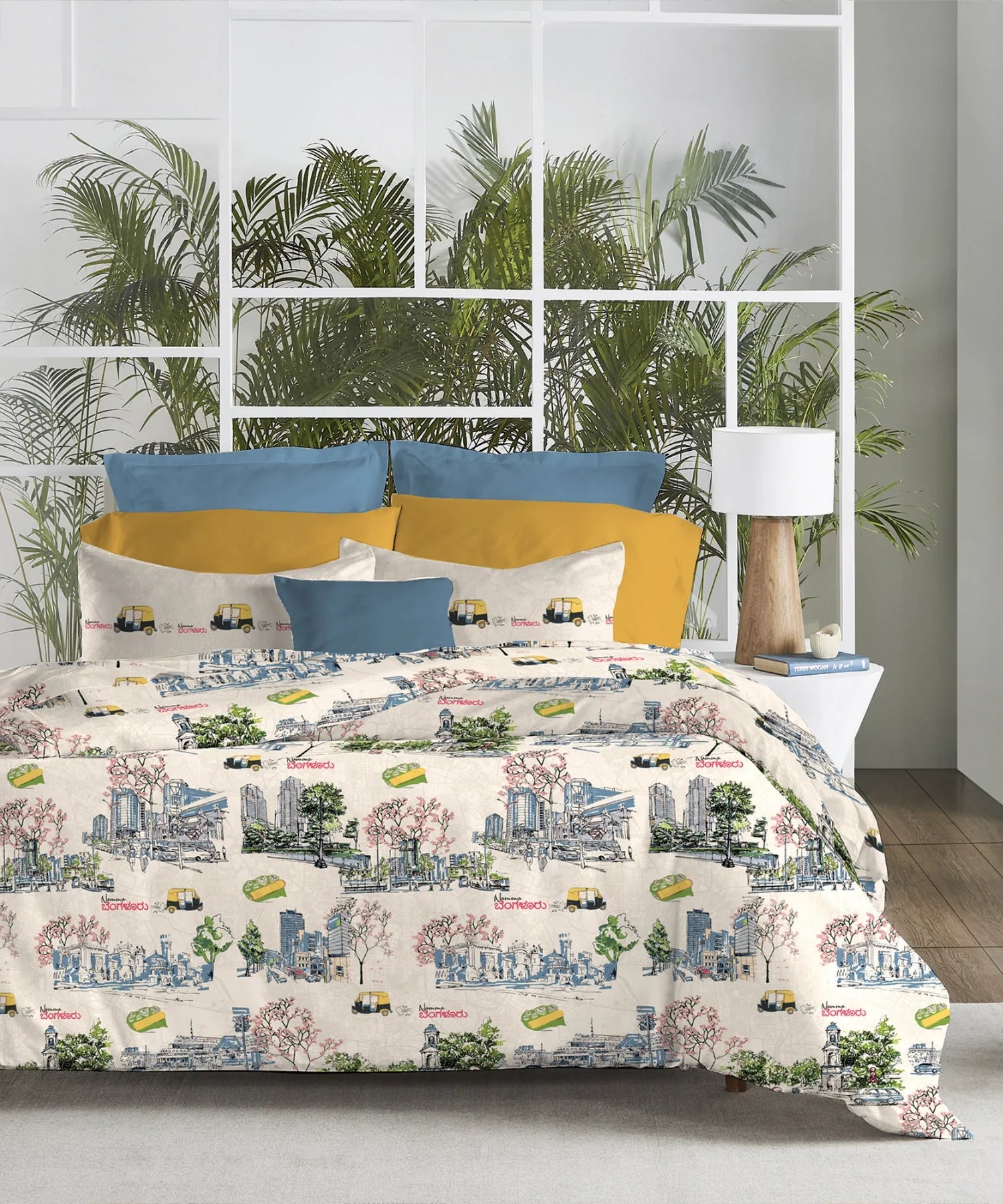 Atulaya Bharat King Bedsheet Set, Namma Bengaluru|144 TC Cotton|2 Pillow Covers