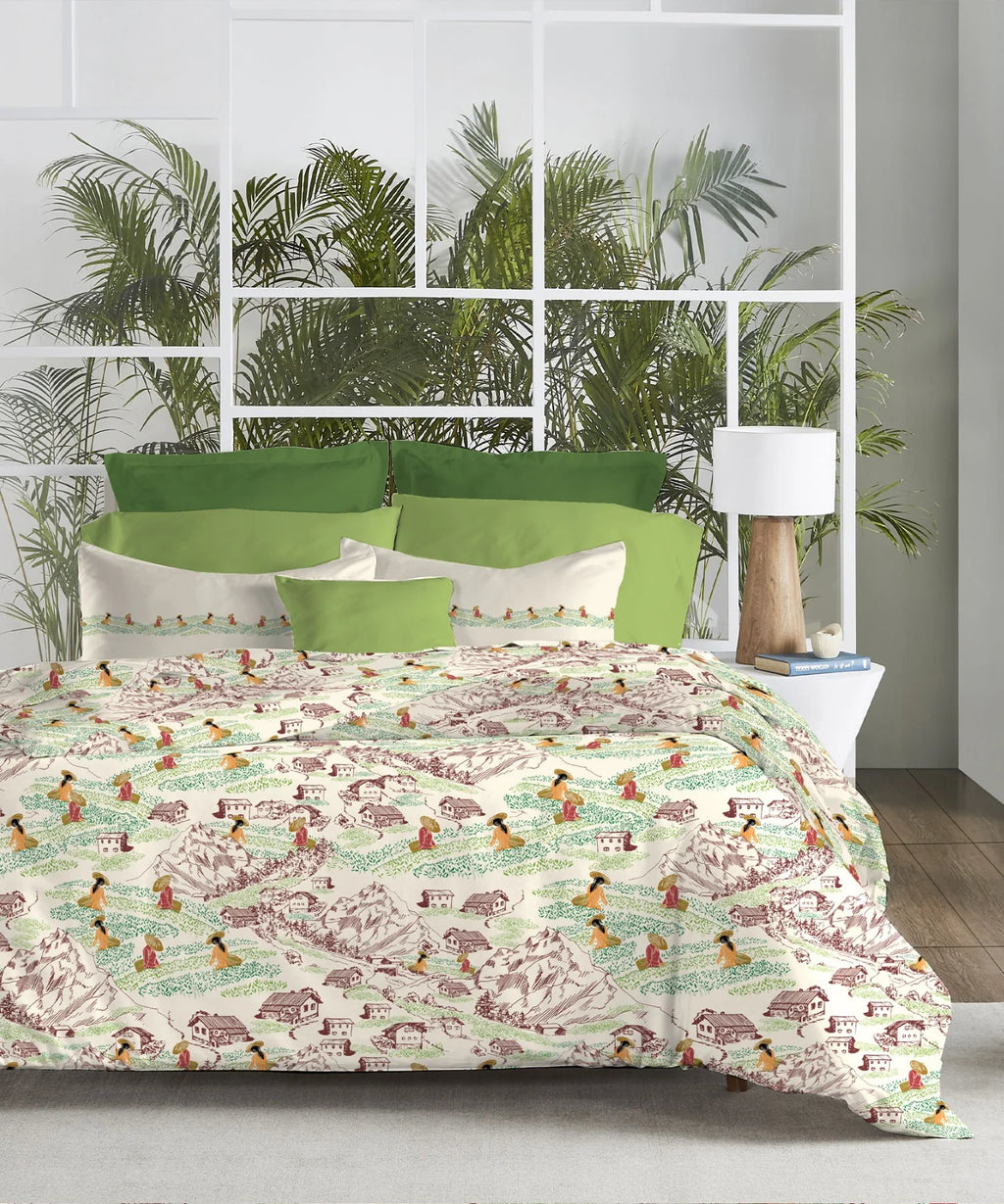 Atulaya Bharat King Bedsheet Set, Tea Heaven|144 TC Cotton|2 Pillow Covers