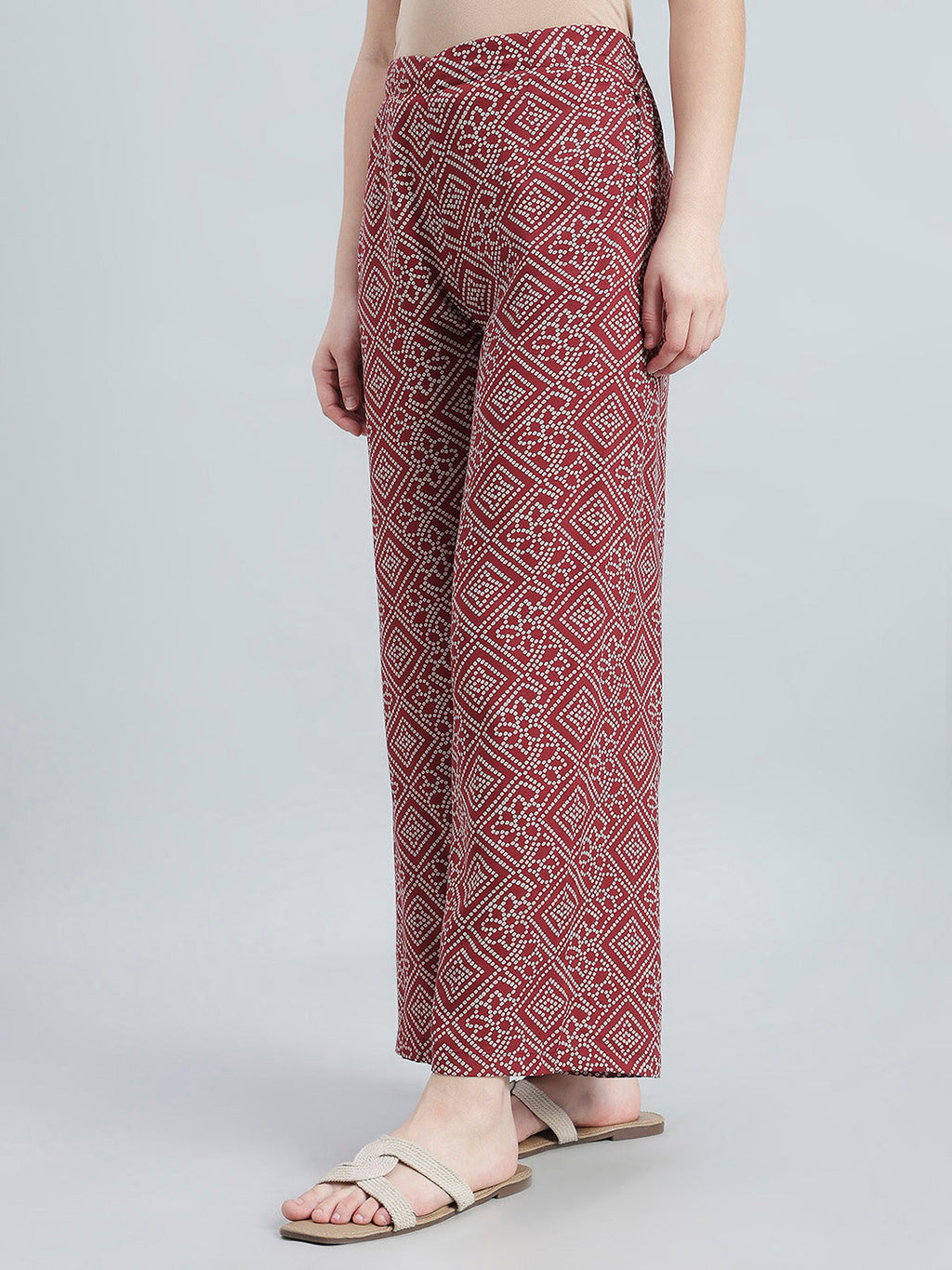 Red Woven Viscose Printed Palazzo