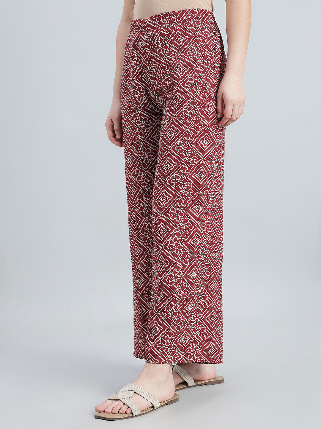 Red Woven Viscose Printed Palazzo