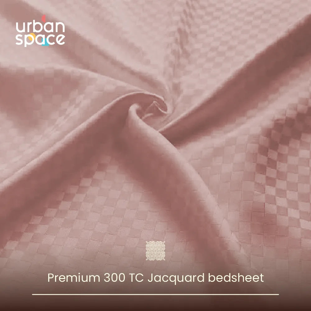 300 TC Super Soft King Bedsheet, Self Woven Cubes Design - Dusty Pink Cubes