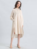 Cotton Pin-Tuck & Lace Trim Mandarin Collar Dress