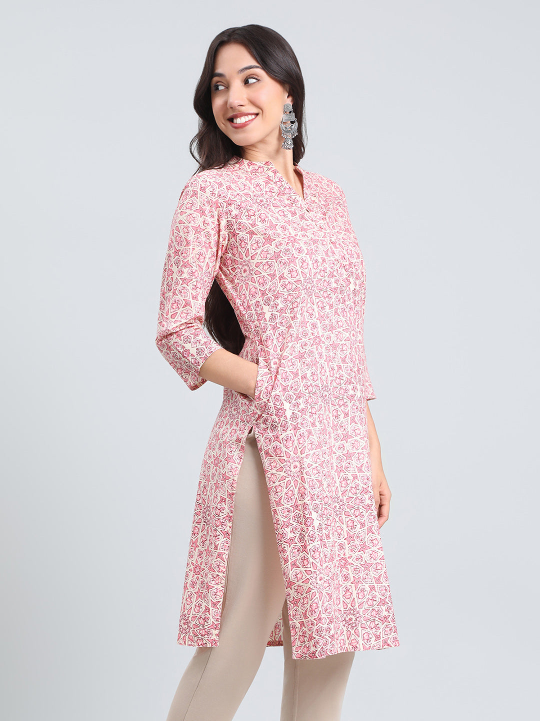Cotton Geometric Print Straight Kurta