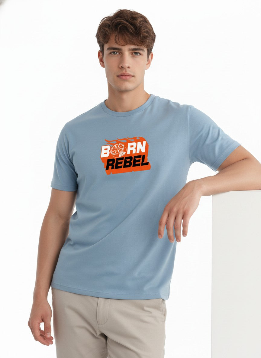Men Cotton Ice Blue T-Shirt