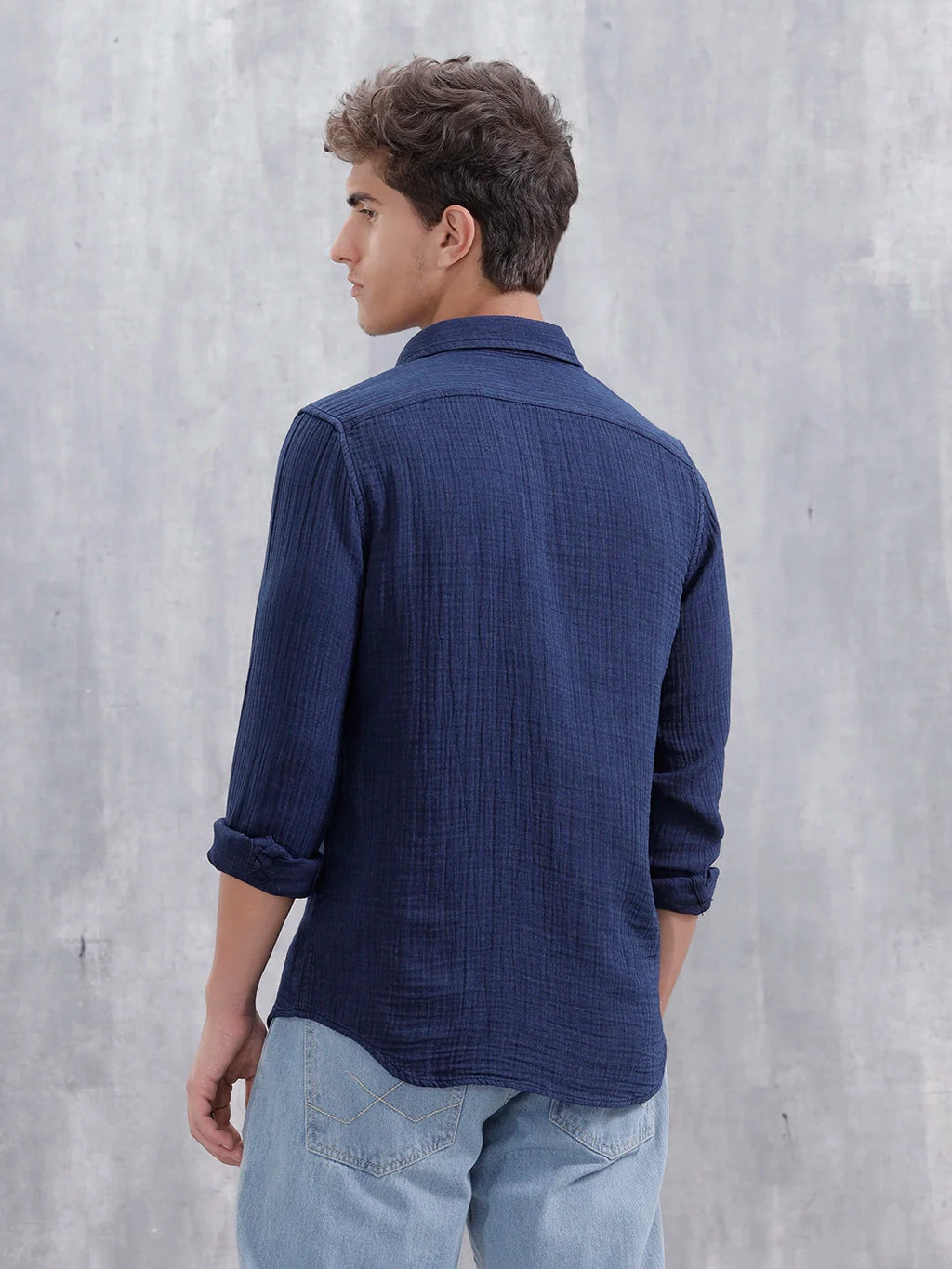 Indigo Double Cloth Slim Fit Shirt In Dark Wash | Dark Blue