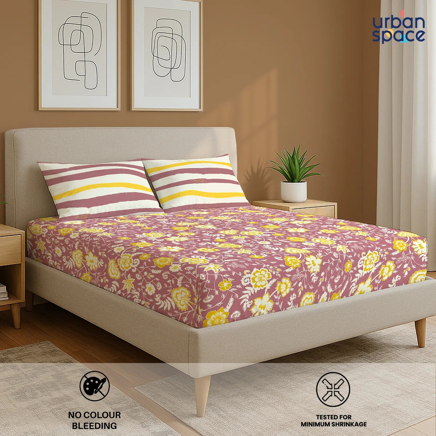 Divine Collection - Cotton Bedsheet With 2 Pillow Covers, Viola Muddy Pink