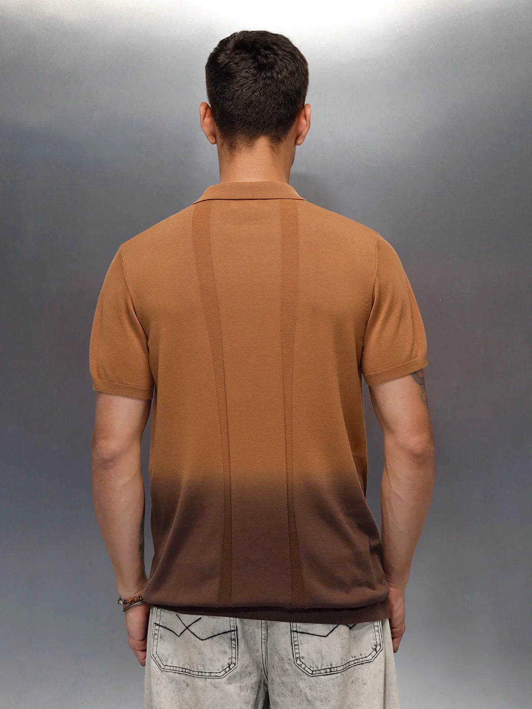Textured Knit Button-Down SHIRT  | Brown