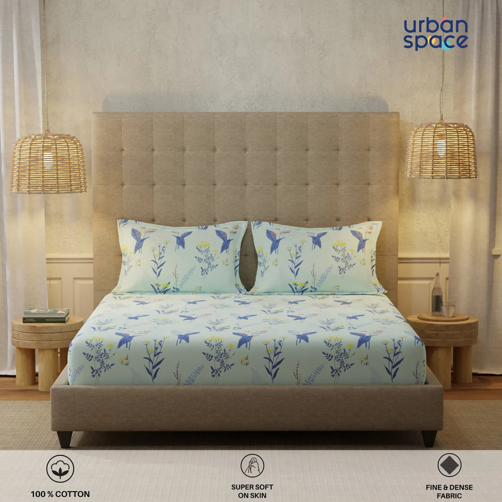 200 TC 100% Cotton Bedsheet Set in Gift Box - Whisper Mint Blue