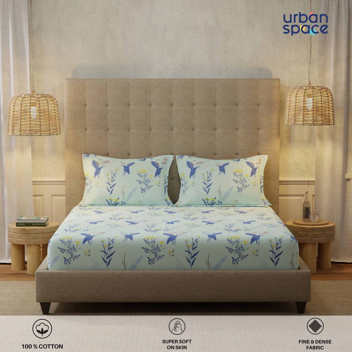 200 TC 100% Cotton Bedsheet Set in Gift Box - Whisper Mint Blue