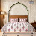 Serene 300 TC 100% Cotton Bedsheet with Pillow Covers, Panel Design - Kairavi Pink