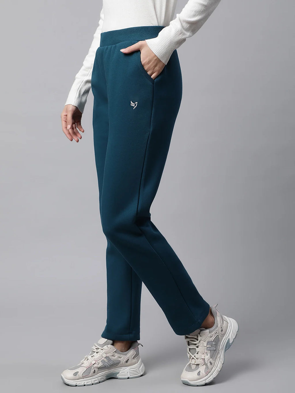 Teal Solid Cotton Blend Track Pants