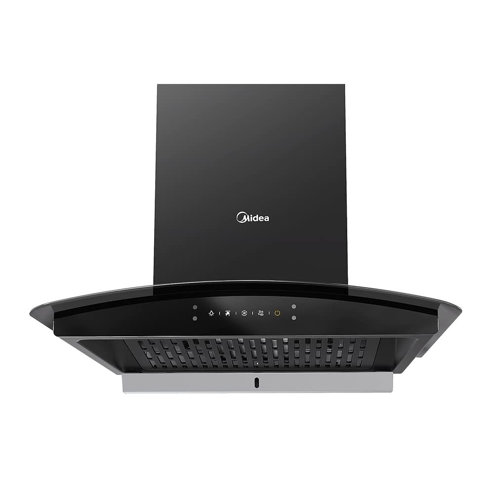 Midea 60 cm Chimney 1250 m3/hr strong suction power | Filter-less | Auto clean Reminder | Gesture Control | Free Installation | Black l MH60A17EM26BB-IN