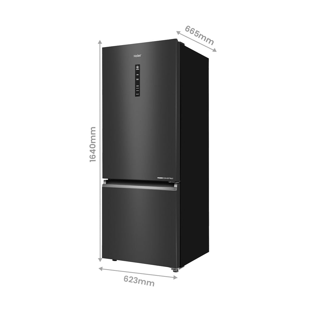 Haier 325 L, 3 Star, Convertible 14-in-1, Triple Inverter & Fan Motor Technology, with Display Frost Free, Bottom Mounted Double Door Refrigerator (HEB-333GB-P, GE Black)
