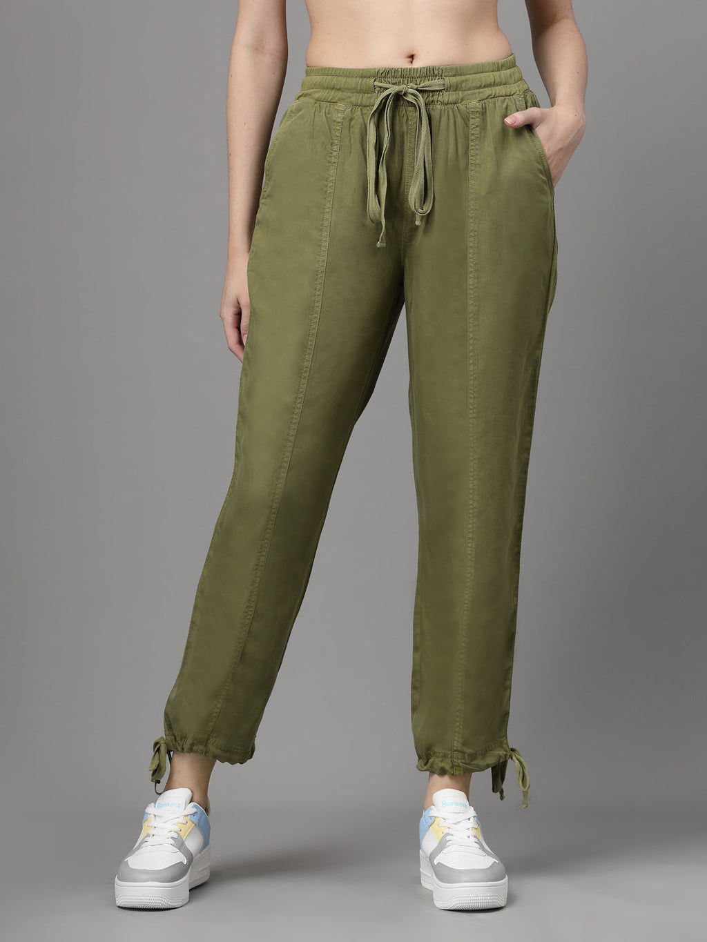 Olive Green Cotton Solid Lower