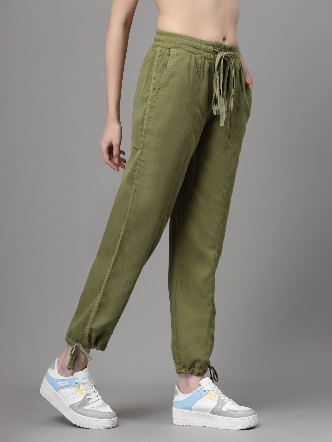 Olive Green Cotton Solid Lower