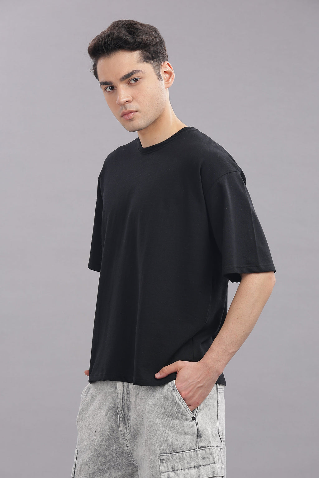 Men Black Cotton Oversized T-Shirt