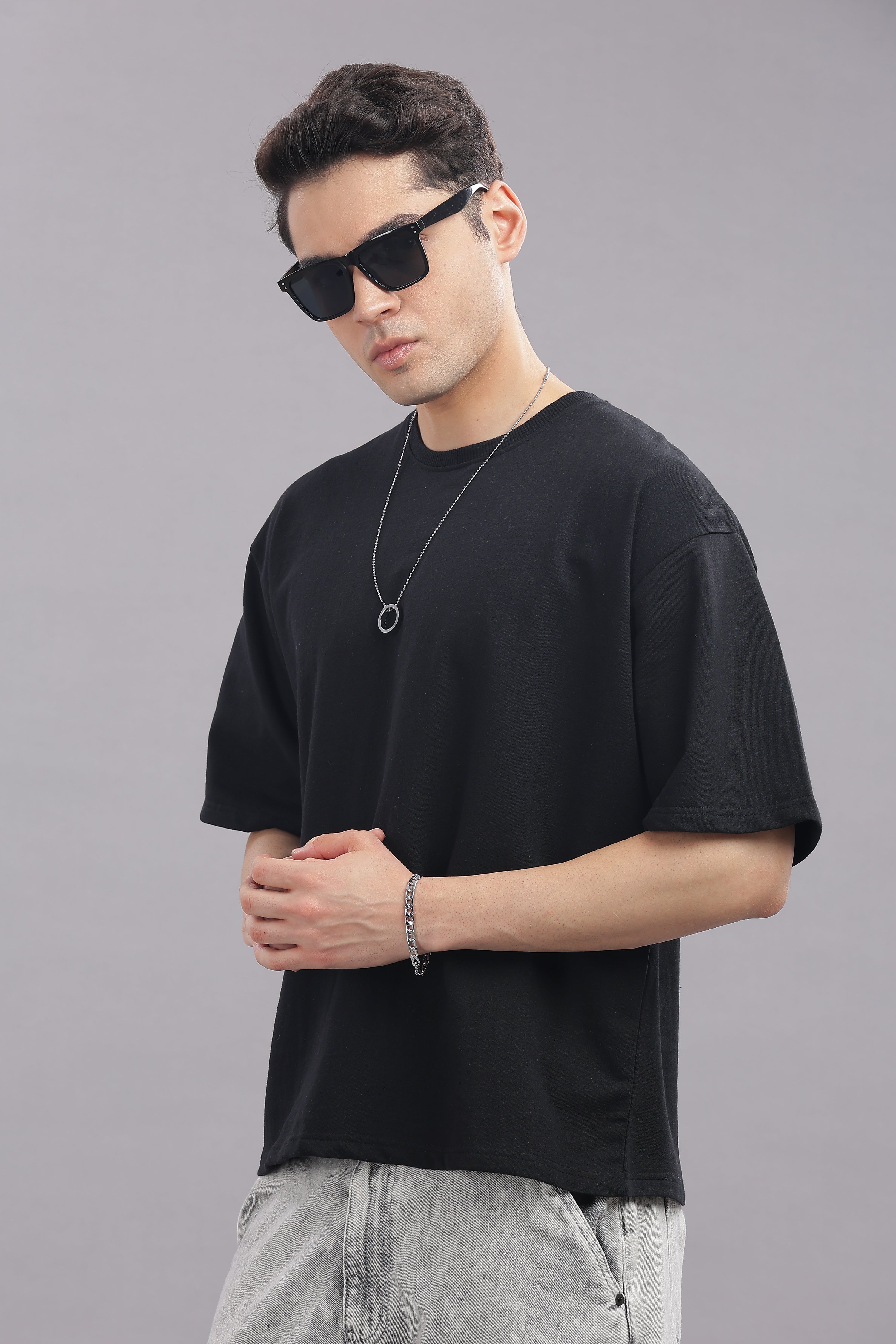 Men Black Cotton Oversized T-Shirt