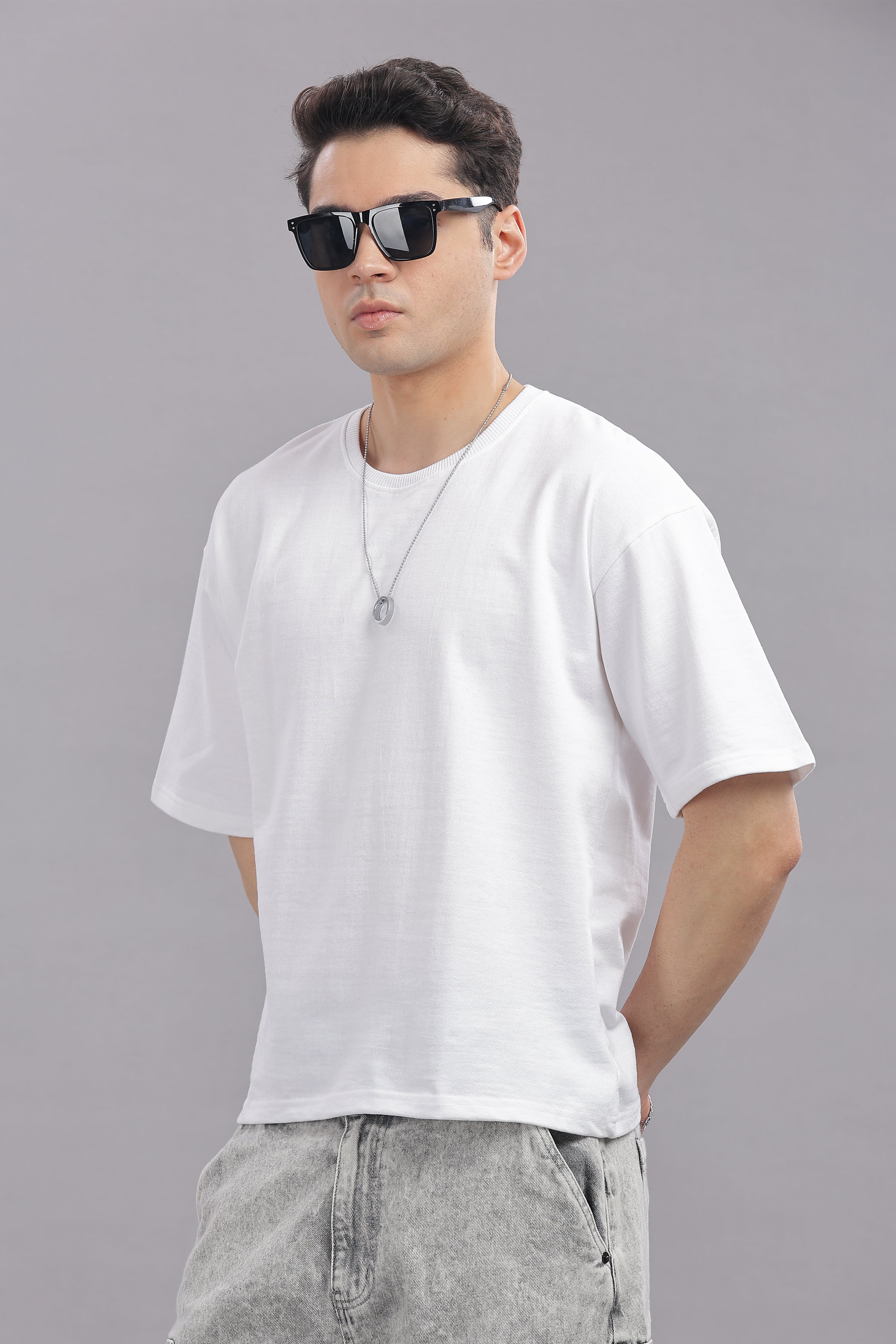 Men White Cotton Oversized T-Shirt