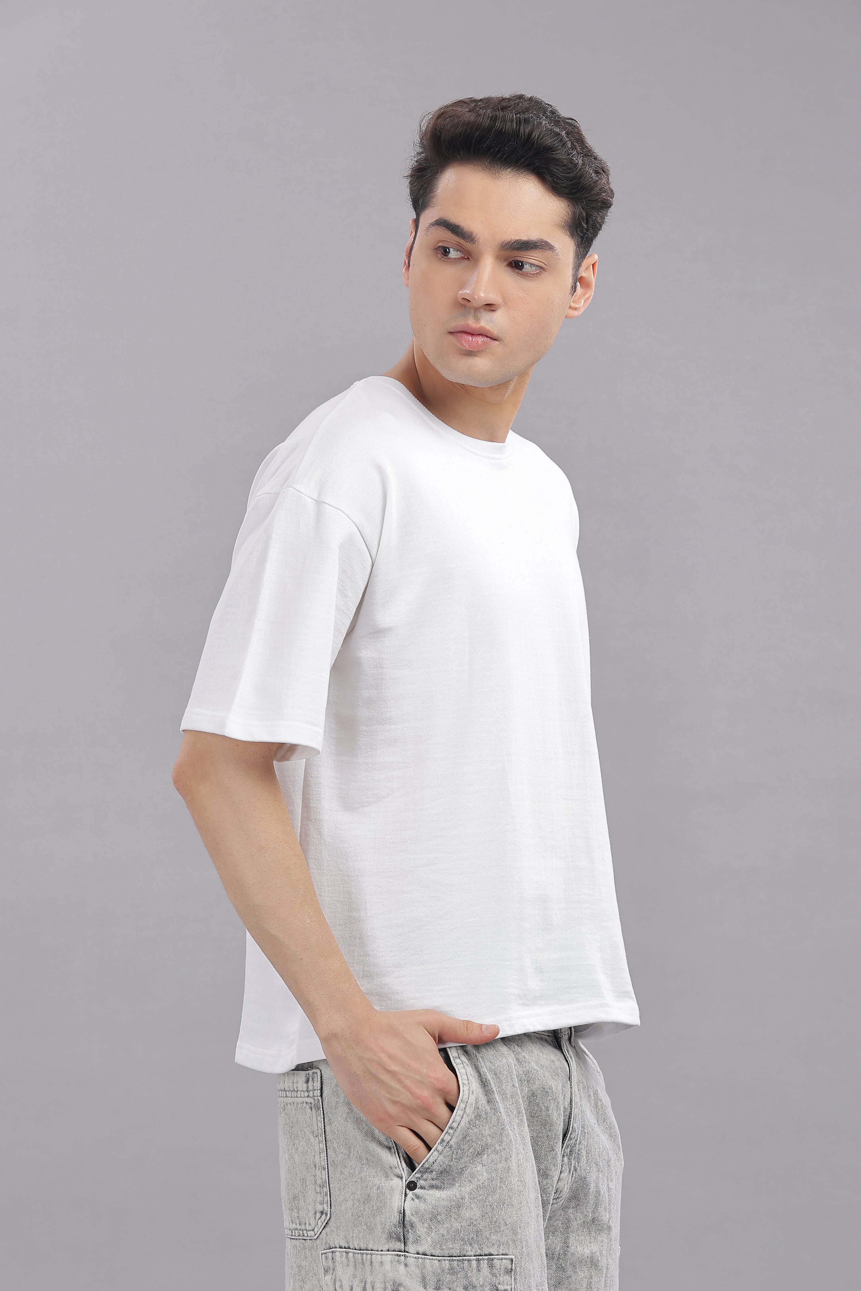 Men White Cotton Oversized T-Shirt
