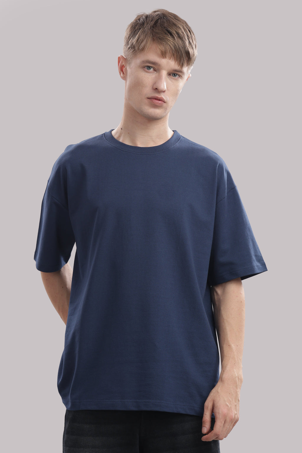 Men Blue Cotton Oversized T-Shirt