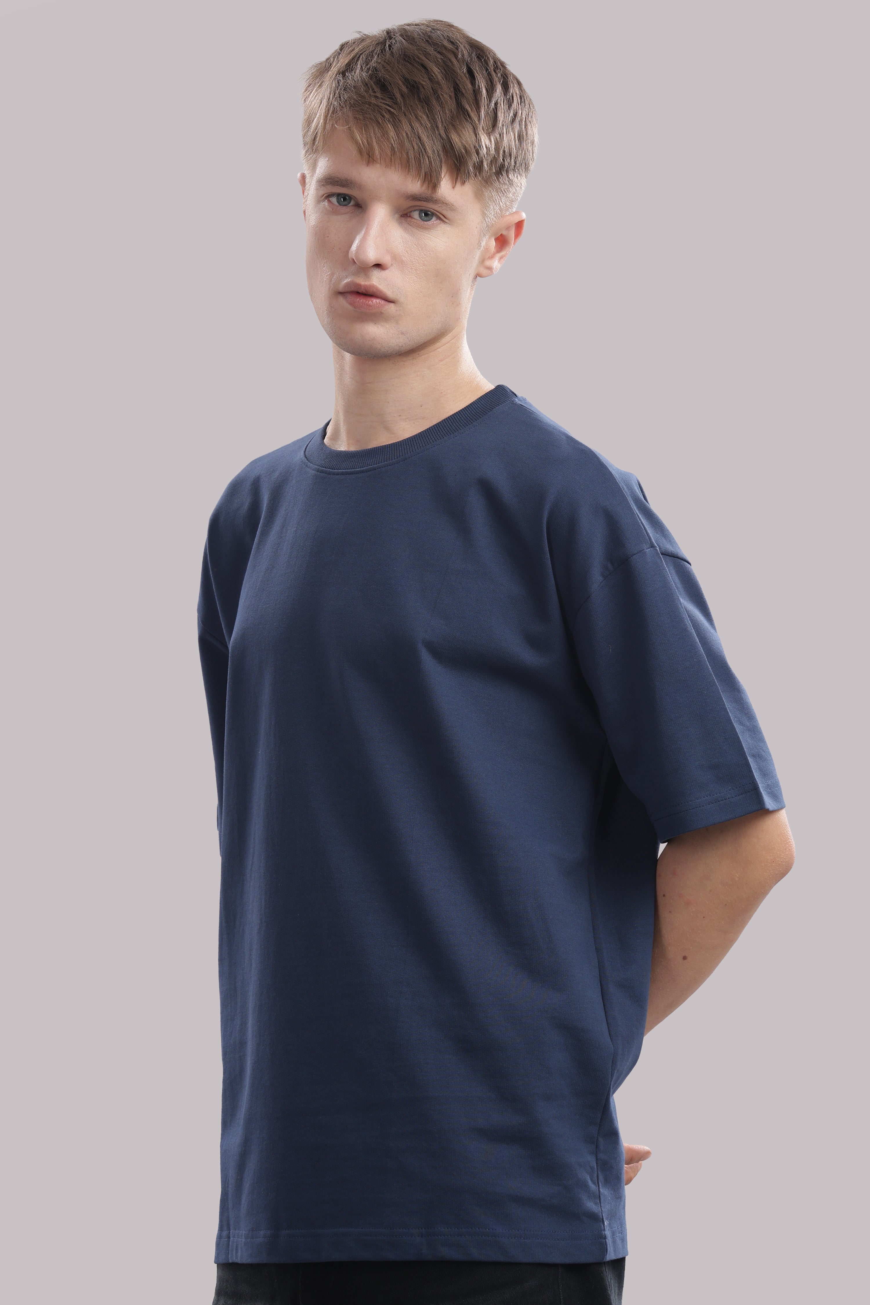 Men Blue Cotton Oversized T-Shirt
