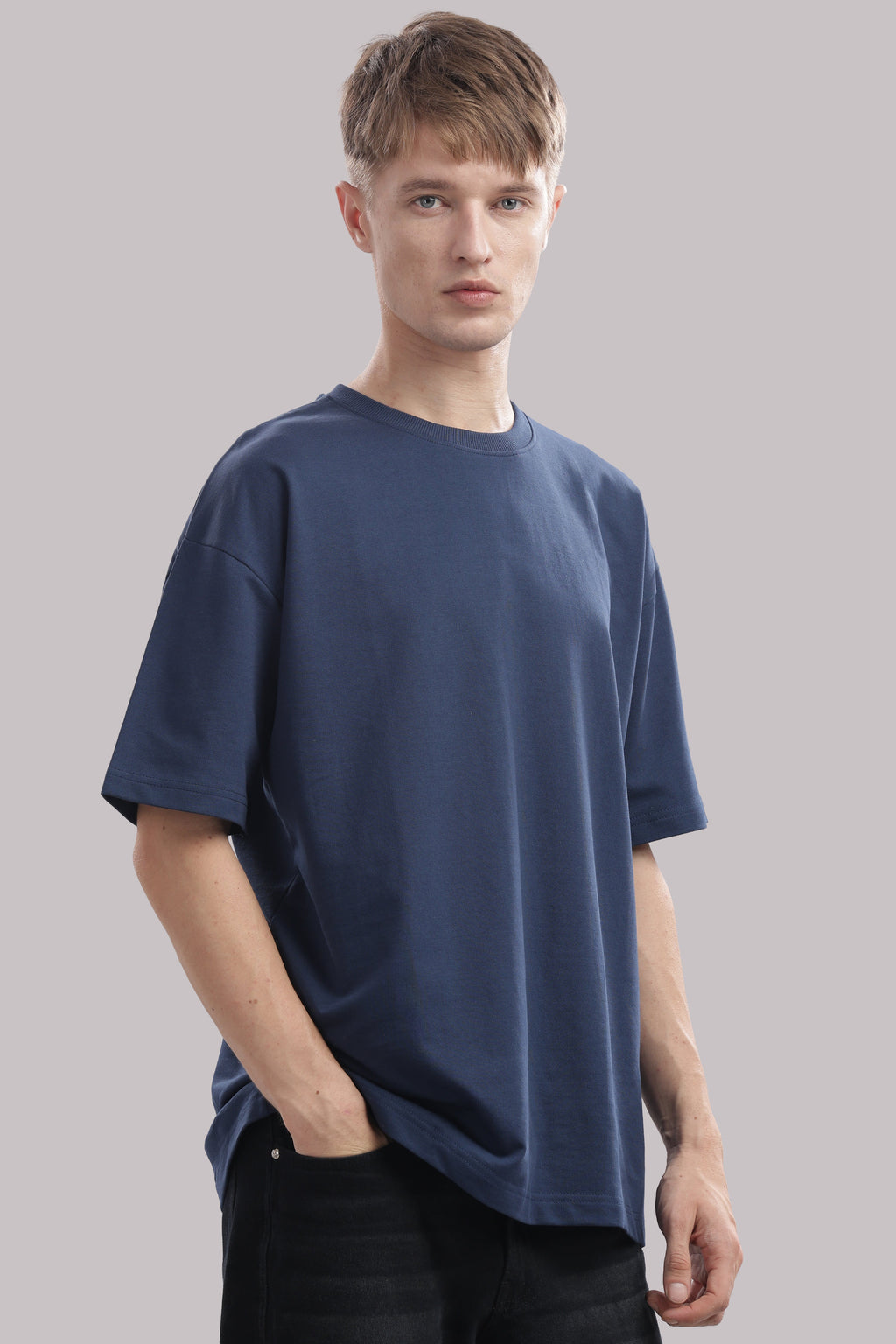 Men Blue Cotton Oversized T-Shirt