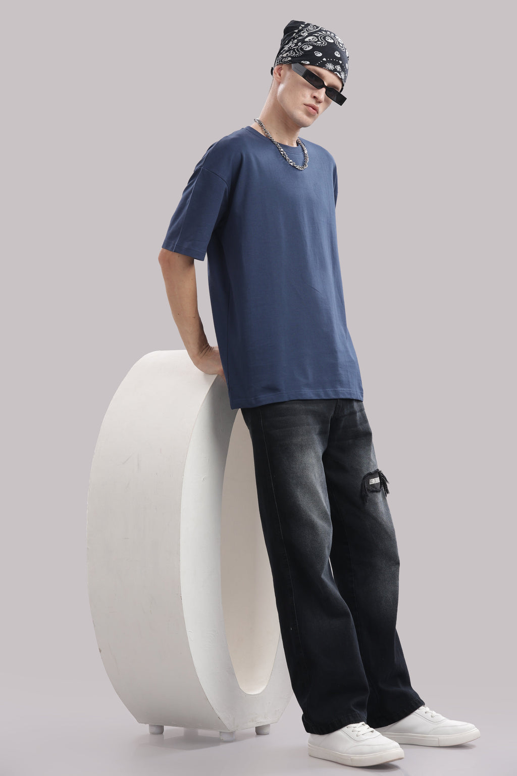 Men Blue Cotton Oversized T-Shirt