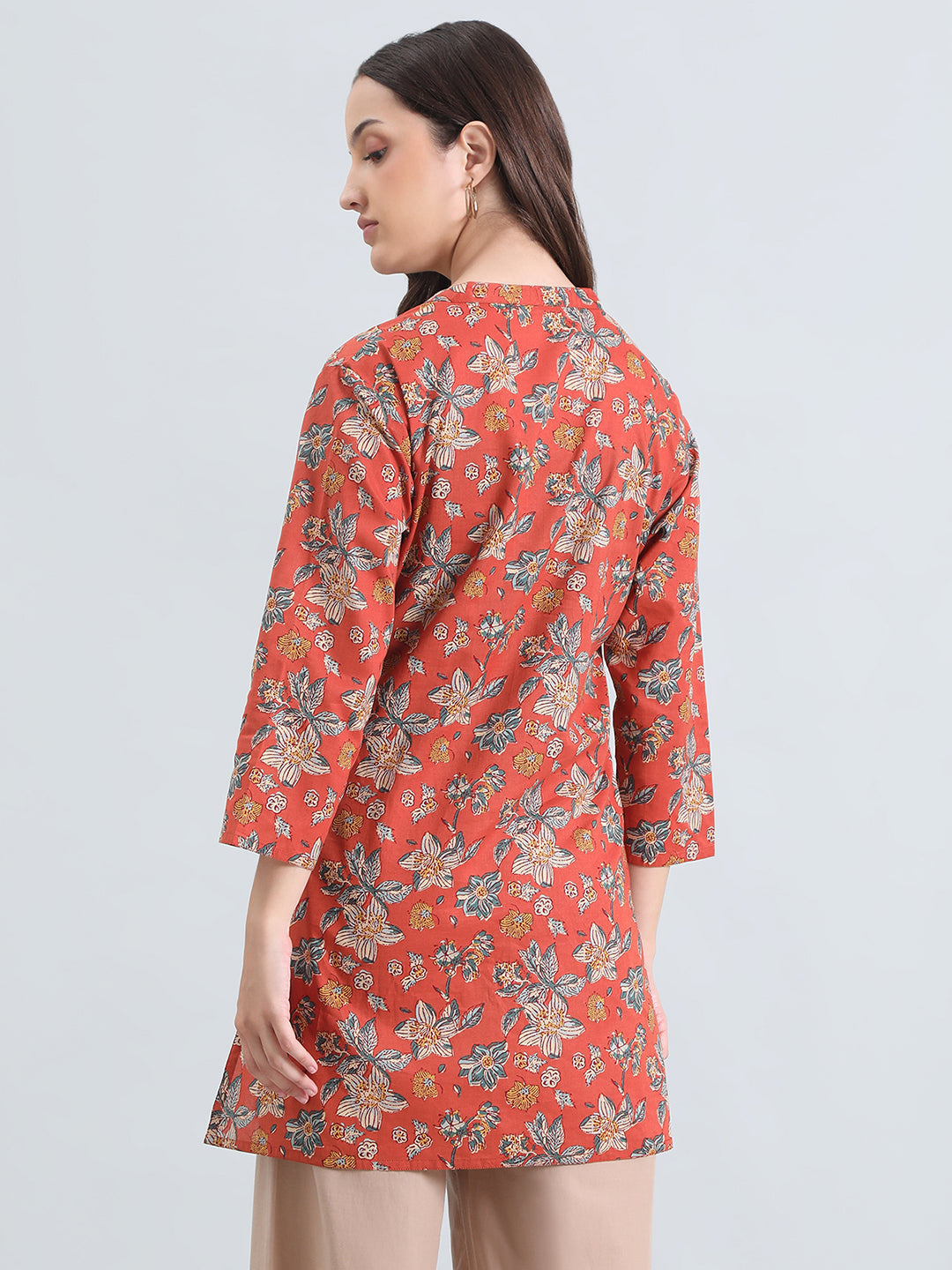 Cotton Floral Kalamkari Print Short Kurti