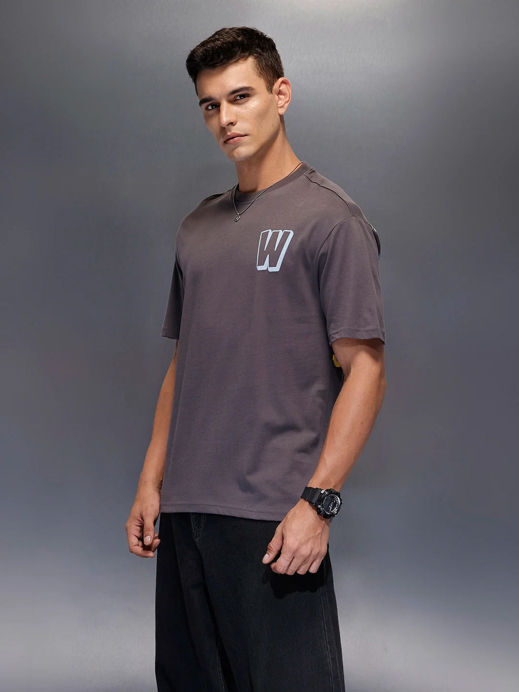 Men's oversized graphic T-shirt with bold back print | Charcoal
