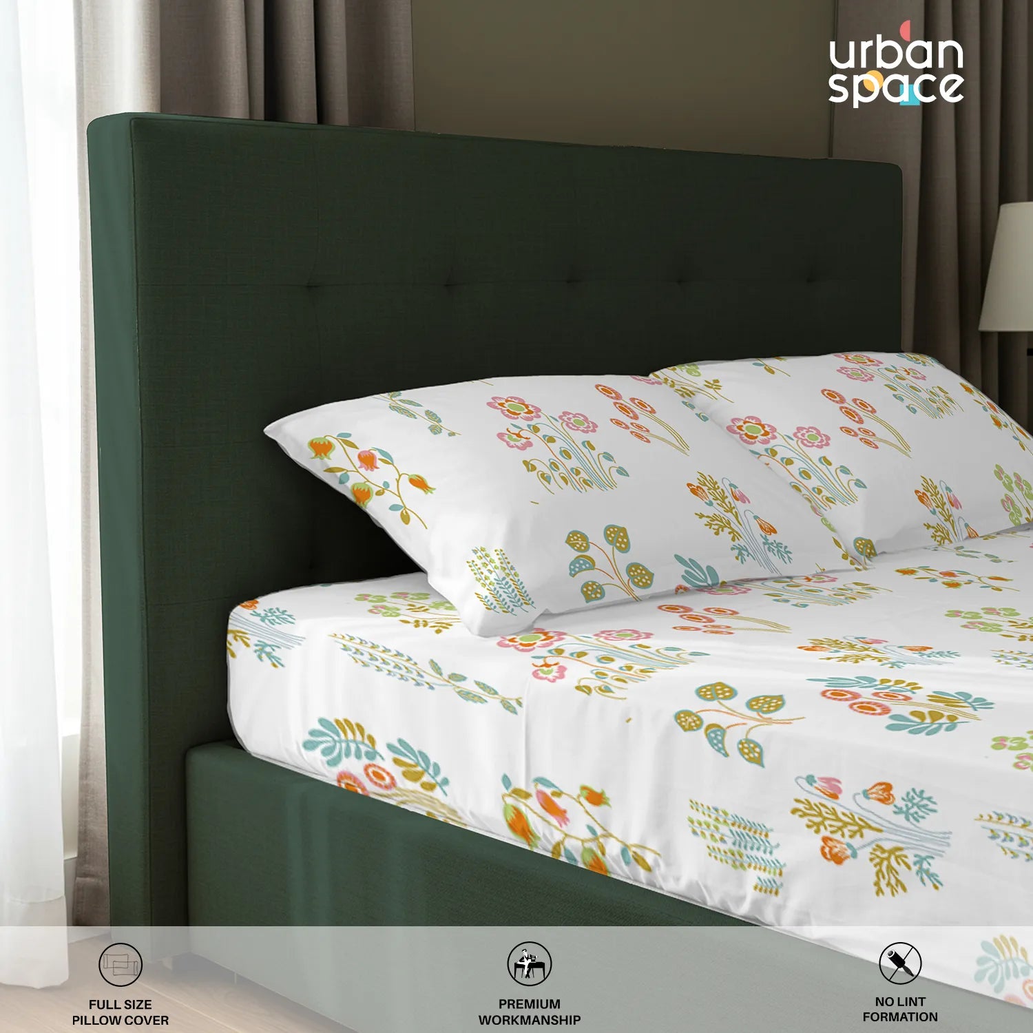 Serene 200 TC 100% Cotton Bedsheet with Pillow Covers - Eden White